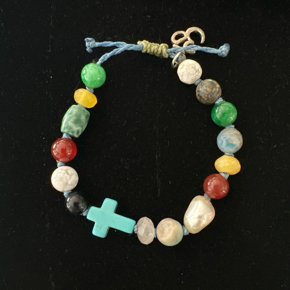 Multicolor Beaded Bracelet with Turquoise Cross HANDMADE